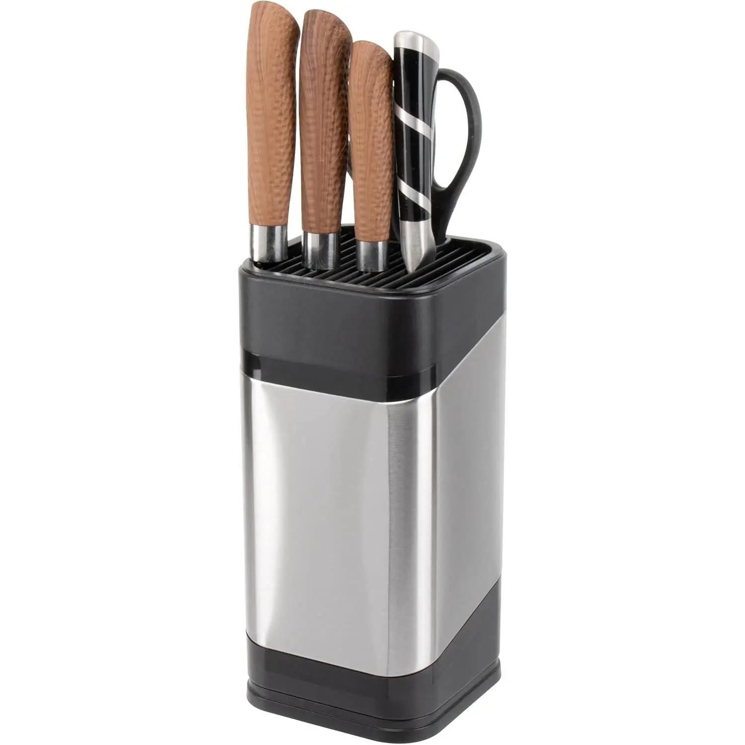 Kitchen Knife Holder,Stainless Steel Universal Knife Block for Kitchen Counter,Space-Saving Knife Storage Organizer Countertop,Knife Block Holder without Knives (Black)