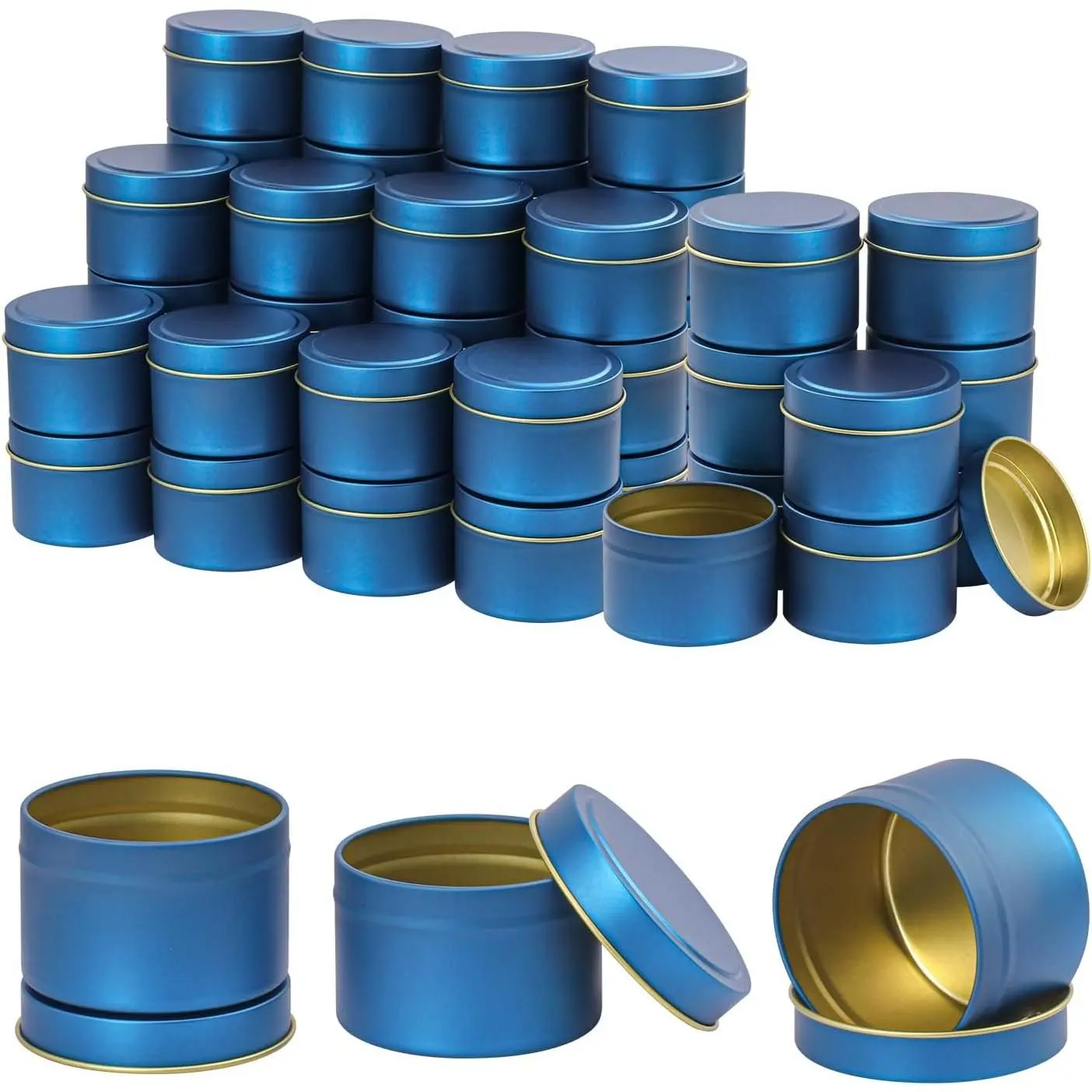 IHDYPPEW 48 Piece 4 oz Blue Candle Tins with Lids, Candle Tin Cans, Empty Candle Jars for Making Candles, Party Favors, Spices, Jewelry, Cosmetics