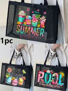 Nylon Mesh Beach Bag, Letter Print, Large Capacity, Waterproof Backpack, Ideal for Friends, Mom, Teachers, Mother's Day Gift, Summer Essential
