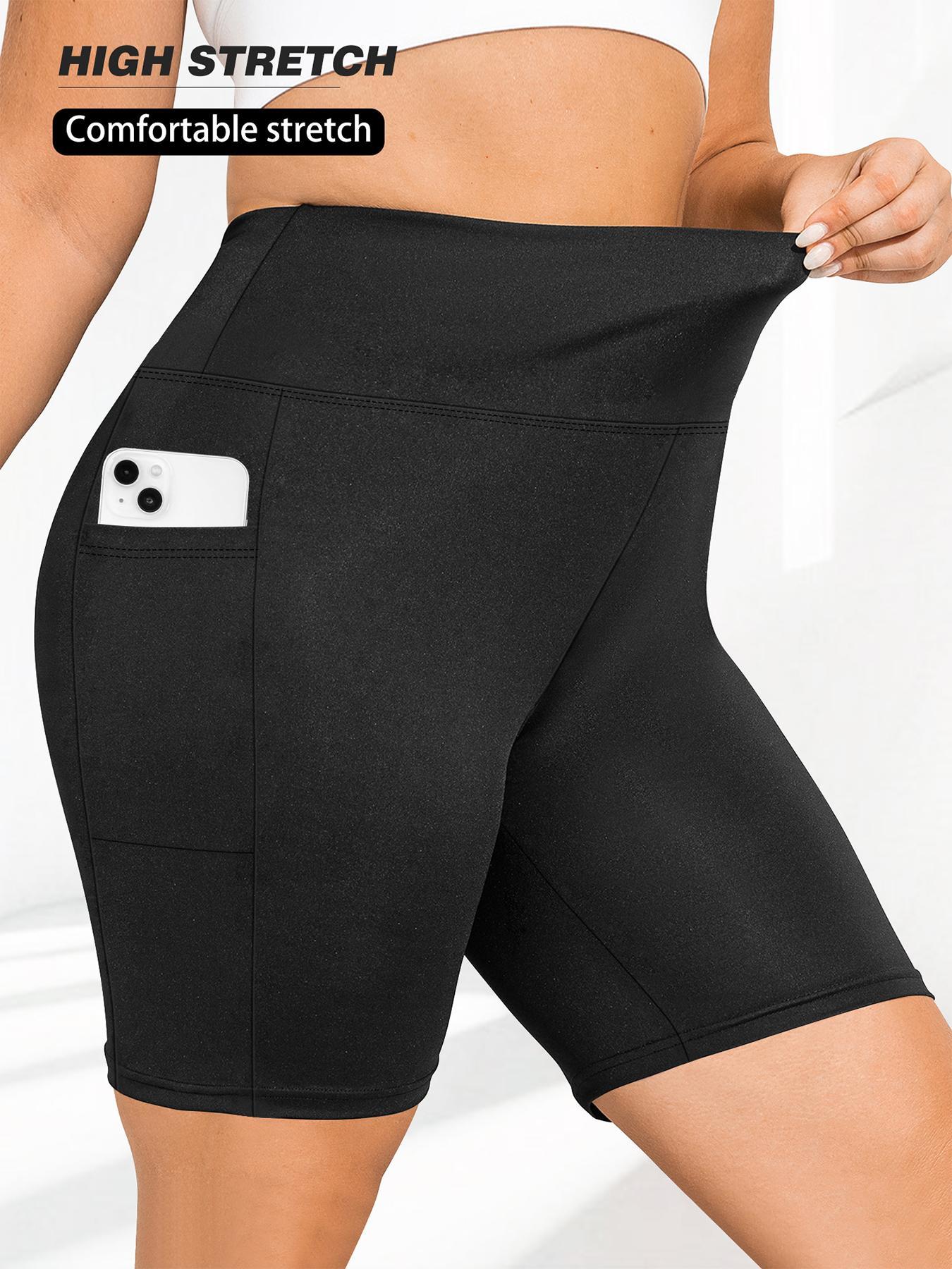 [Plus Size] Solid Pocket High Waist Short Leggings, Casual Comfy Breathable Skinny Shorts for Daily Wear, Workout Clothes, Gymclothes, Women's Bottoms for Summer