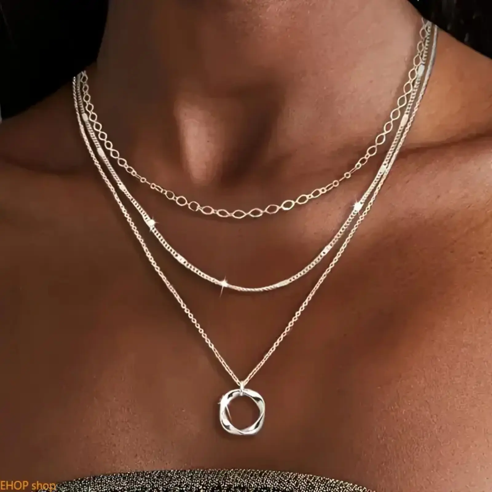 925 Sterling Silver Layered Necklace Fashion Circular Pendant Timeless Jewelry For Party Vacation Daily Wear Holiday Gift