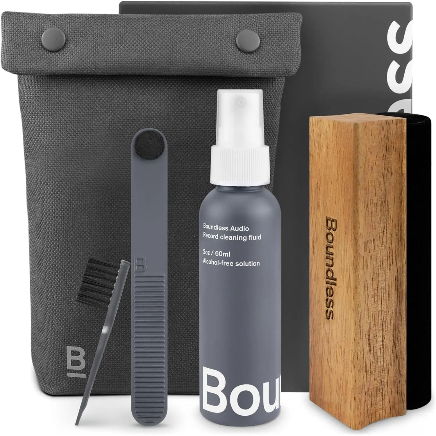 Vinyl Record Cleaning Kit - 5-in-1 Brushes, Solution & Bag | Velvet Record Brush, 2oz Record Cleaning Solution, Stylus Cleaner, Nylon Brush & Storage Bag - For Regular Cleaning/Care