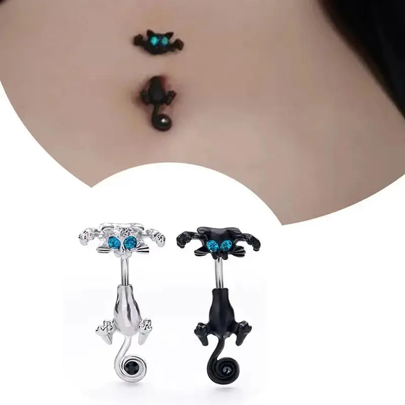 Fashion Cartoon Cat Belly Piercing for Women 316L Stainless Steel Sexy Zircon Long Flower Navel Piercing Body Jewelry