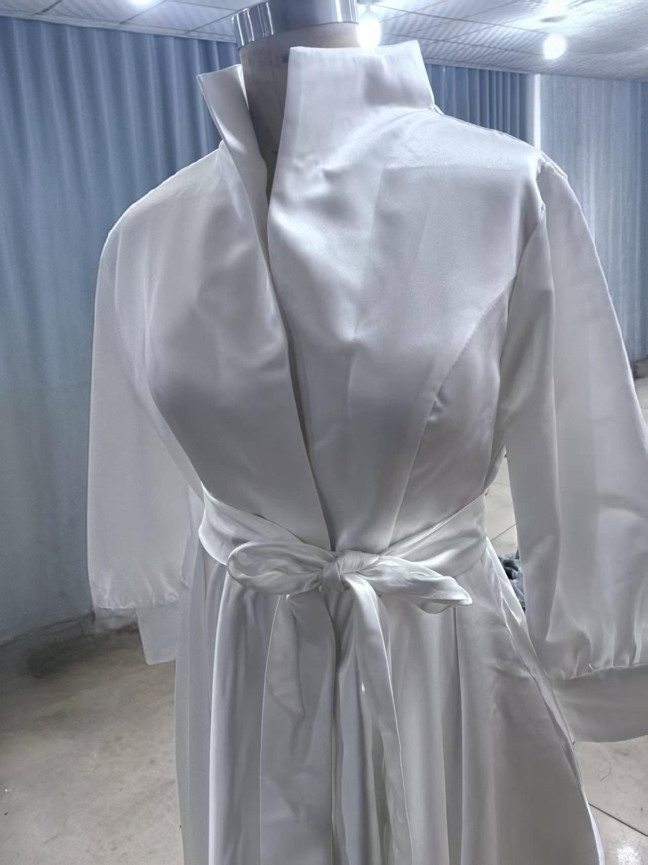 French Light Wedding Dress for Bride, Retro Minimalist Forest Style, Stand Collar, Long Style, Elegant V-Neck Going-Away Evening Dress for Women