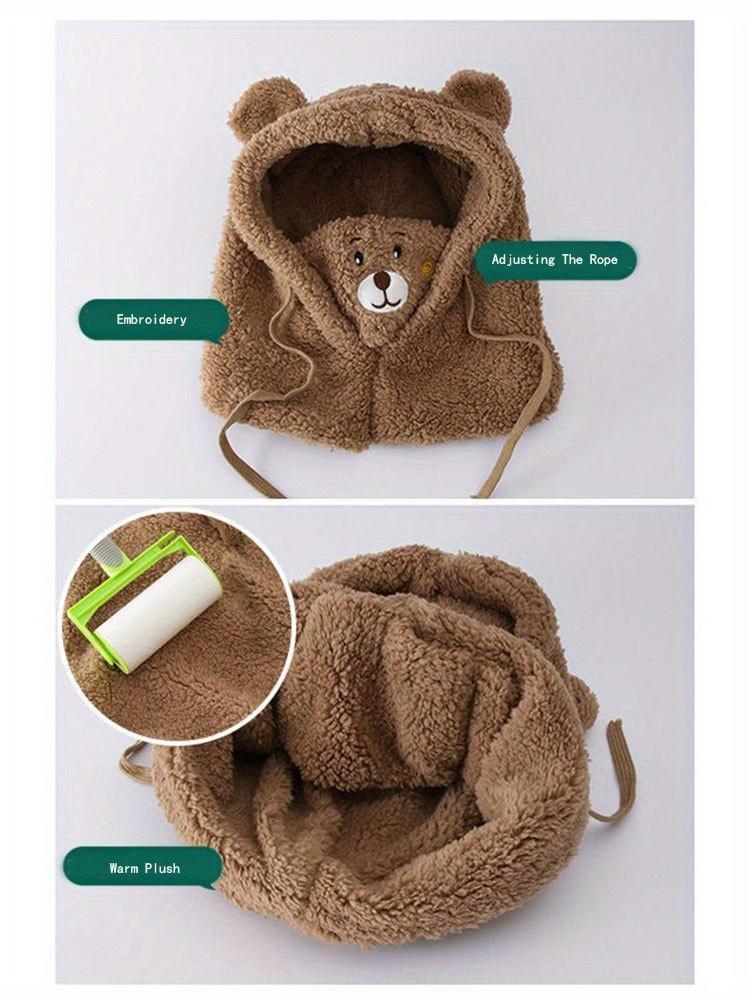 Year-end Sale Anime Bear Plush Hat 3-in-1 Scarf & Mask Fleece-lined Warm Earmuffs Soft Double-layer Design Elastic Drawstring Closure 100% Polyester Lightweight Breathable Unisex Autumn Winter Wear Hand Wash Recommended