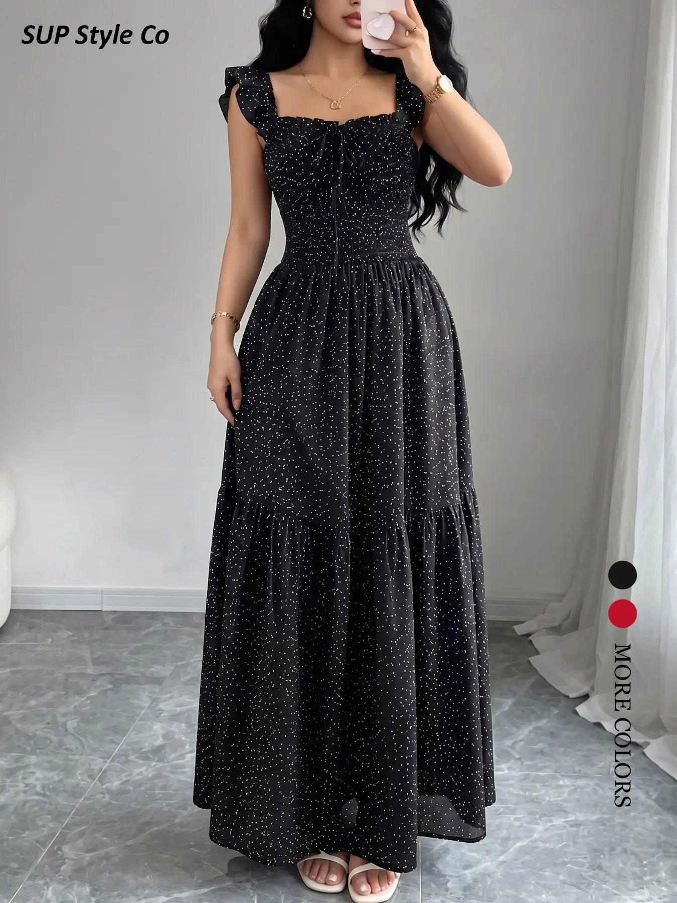 Women's Flutter Sleeve Halter Backless Casual Dress, Elegant Butterfly Knot Long Dress, Perfect for Spring Summer Beach Dates & Daily Outings