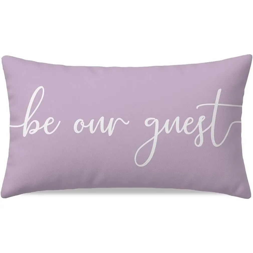 Lavender Modern Decorative Throw Pillow Cover (12x20 in) - Soft Durable Synthetic Fabric Cushion Case with "Be Our Guest" Quote, Indoor Decor for Guest Rooms, Spring Easter Decoration (Cover Only), Quote Print