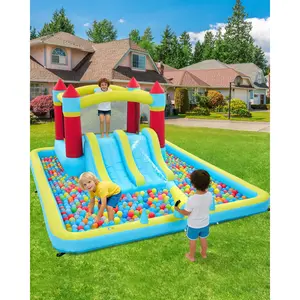 Summervibes Flash sale toy items 7-in-1 Inflatable Bounce House for Kids – Double Water Slide, Ball Pool, Basketball Hoop, Ring Toss, Water Launcher, Sprinkler – Durable Oxford with Mesh Netting – 350W Blower Included – Indoor/Outdoor Play