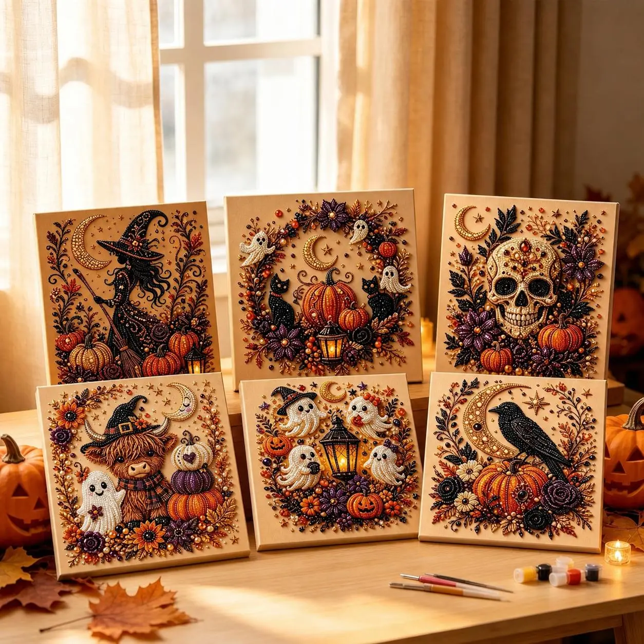 Halloween Pearl Diamond Painting DIY Kit, Spooky Cute 3D Bead Art Crafts, DIY Fall Home Wall Decor, Beginner Friendly Seasonal Holiday Party Gift for Adults