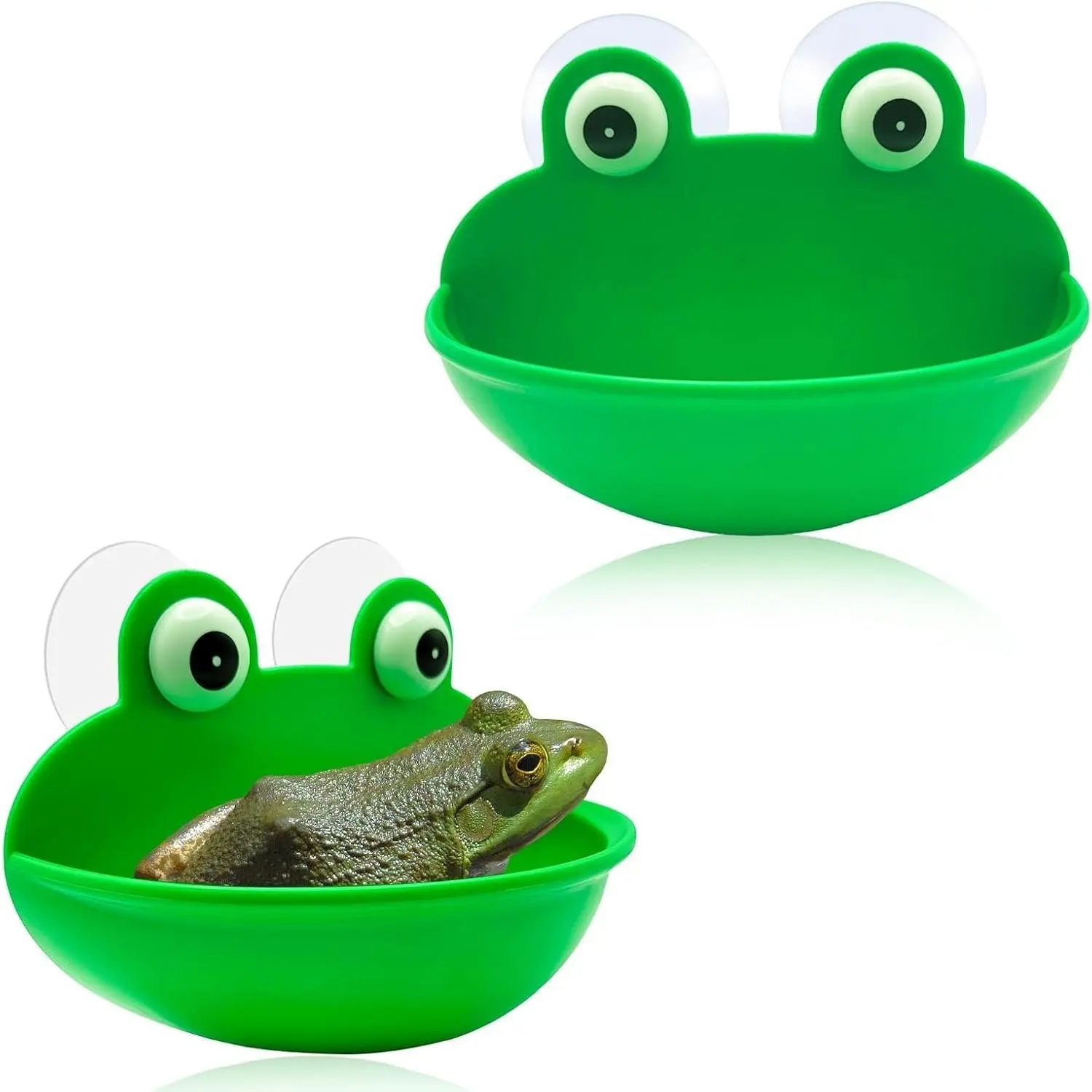 2 Pcs Frog Habitat Suction Cup Ledges - Tree Frog Terrarium Tank Accessories, Green Fish Tank Decor, Frog Bowl Enclosure, Water Dish Holder for Tree Frog Toad TadpoleGift