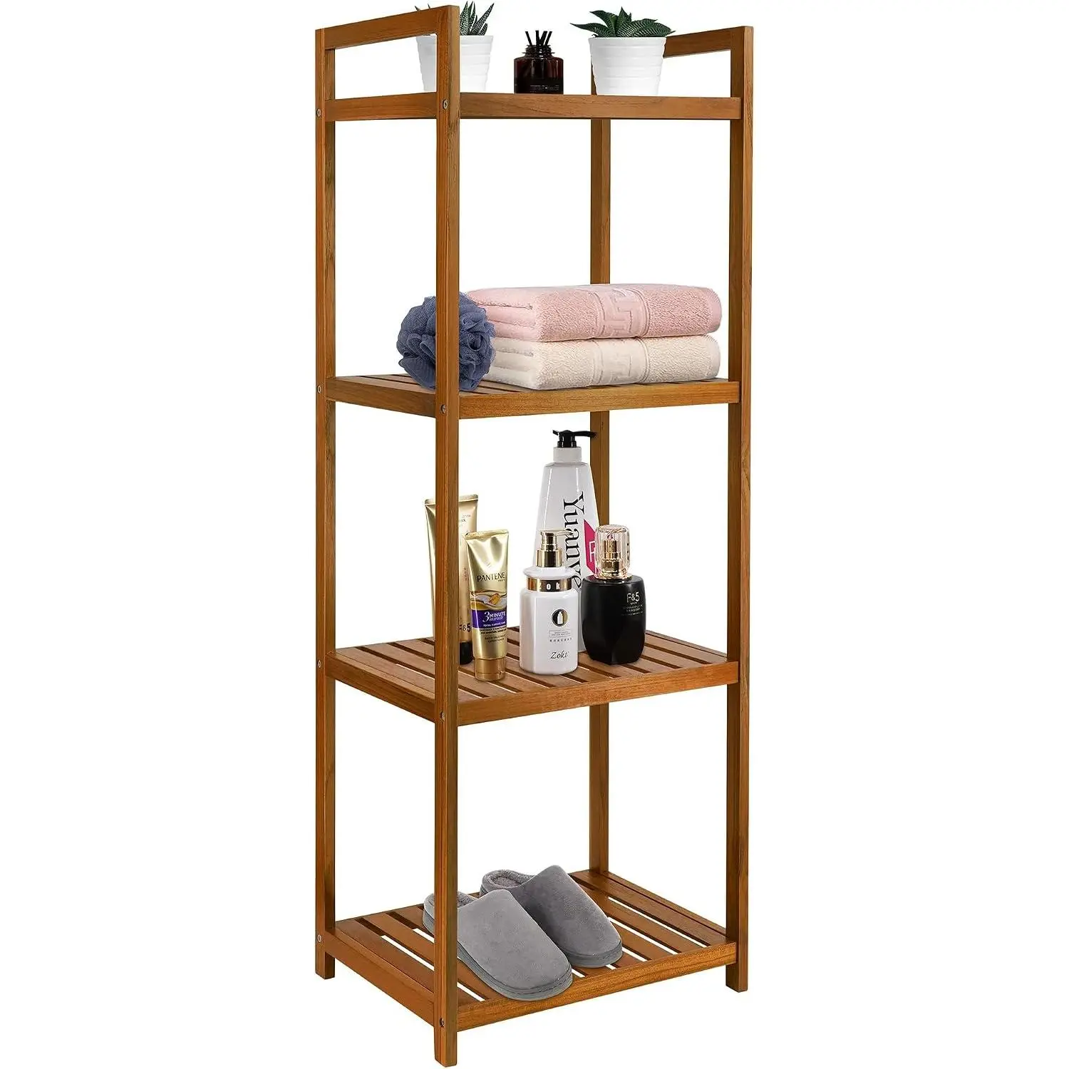 Utoplike Teak Wood Bathroom Shelf Organizer Stand, Freestanding Standing Shower Caddy