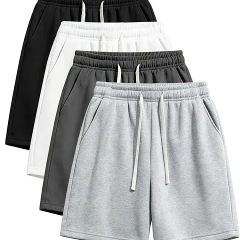 Men's Plain Drawstring Waist Casual Shorts, Summer Sport Shorts, Soft Knit Fabric, Loose Fit, for Daily Wear, Home Relaxation & Exercise
