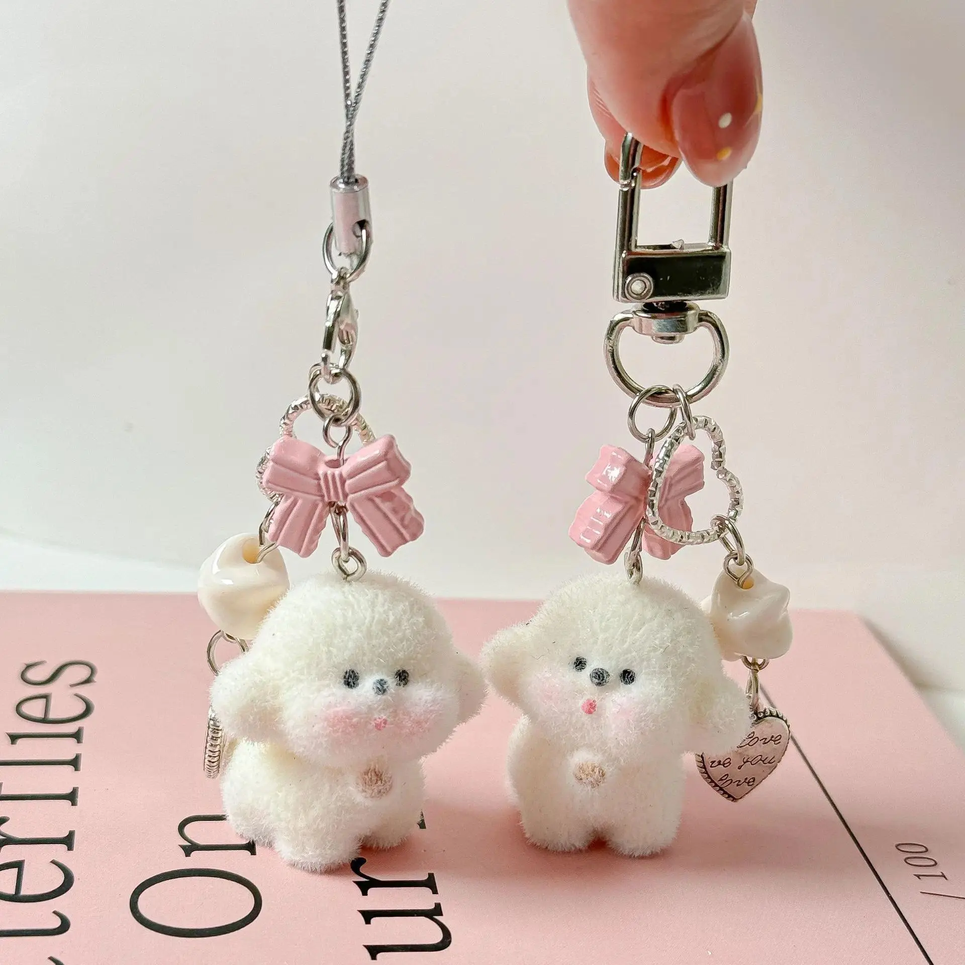 Flocked Bear Nylon Pendant Keychain - Kawaii Cutecore Miniature Fashion Accessory, Soft Texture Charm for Phones-Handbags-Keys, Ideal Holiday Birthday Gift for Teen Girls, Kawaii Accessories
