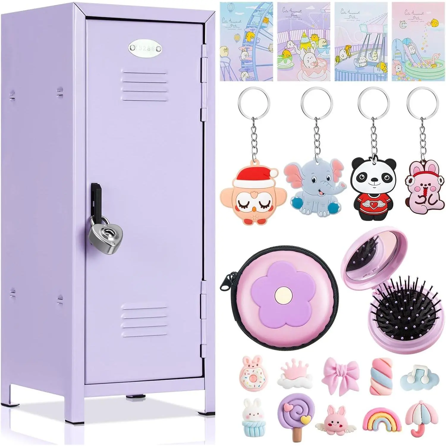 12 Pcs Mini Locker 10.8 Inch Miniature Storage with Lock and 2 Keys Small Cute Functional Locker for Desktop Bedroom Home Office(Purple,Flower)