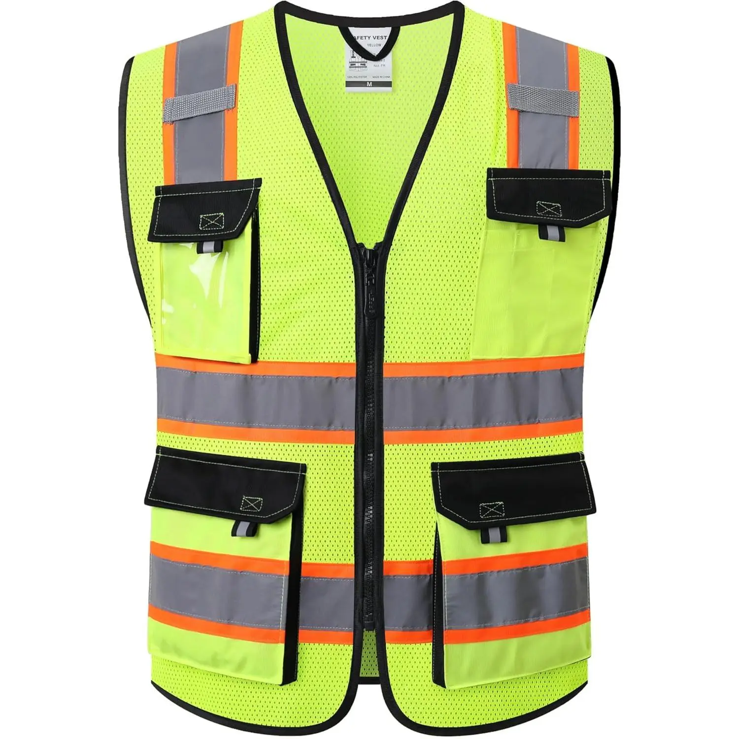 JKSafety Safety Vest for Men Women Hi Vis Reflective Vest JK220 Yellow L | ANSI Class 2, 5 utility Pockets 4 Reflective Strips High Visibility Mesh Fabric Construction Safety Apparel Neon for Work