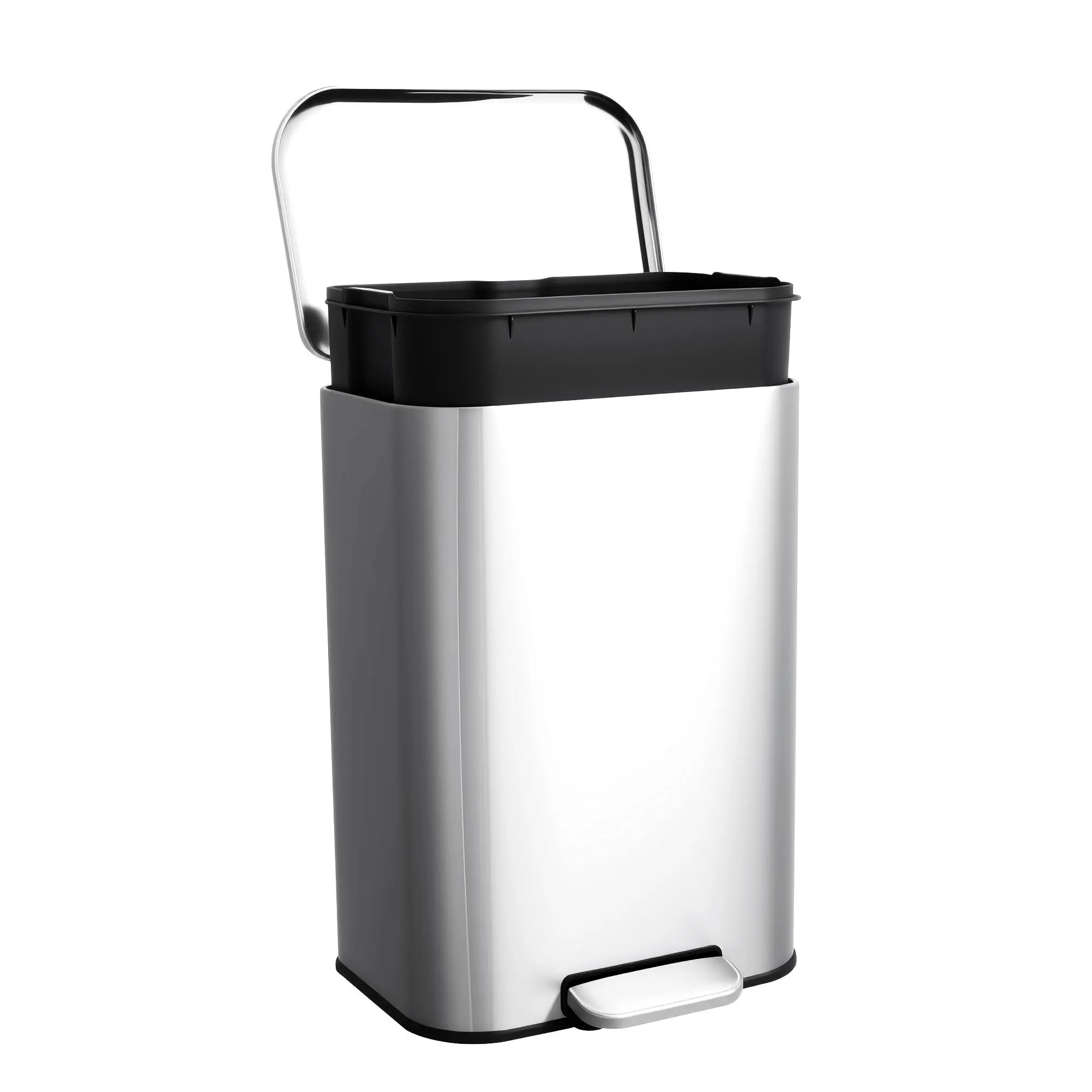 Garvee Stainless Steel Step Trash Can – 20L/5.3 Gal Rectangular Kitchen Garbage Bin, Soft-Close Lid, Removable Inner Bucket, Odor & Fingerprint Resistant, Hands-Free Pedal, Slim Black Waste Container