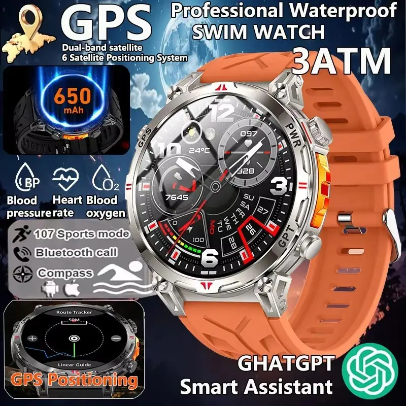 GPS Smartwatch Compass Heart Rate & Blood Oxygen Monitor Fitness Tracker Waterproof Smart Watch for Sports Bluetooth Call