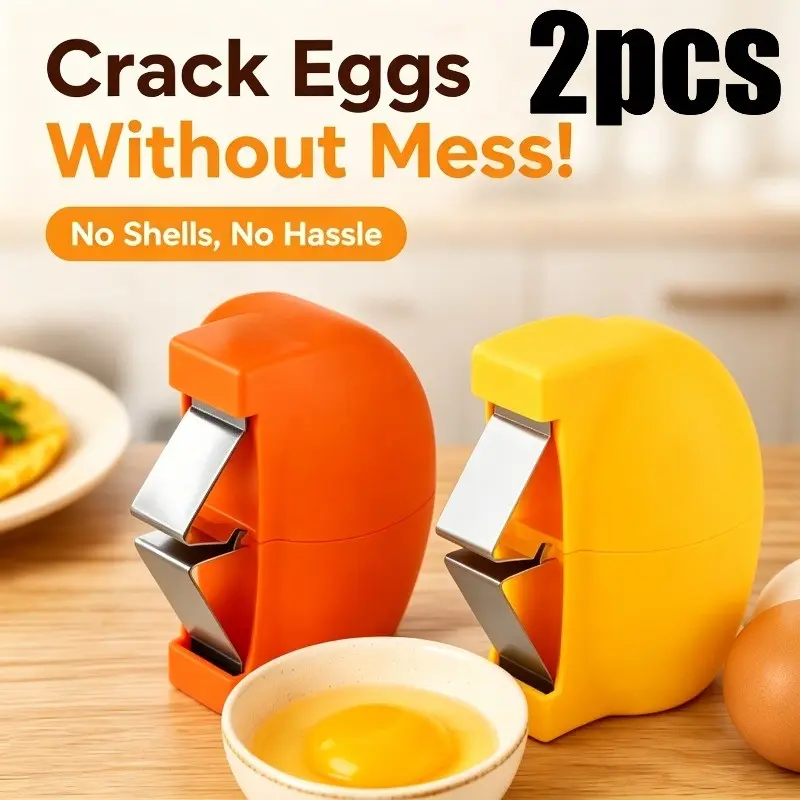 2-Pack Easy Egg Cracker, Handheld Mess-Free Egg Separator, Durable Kitchen Tool for Baking, Scrambled Eggs, Omelets, No Shell Removal Needed