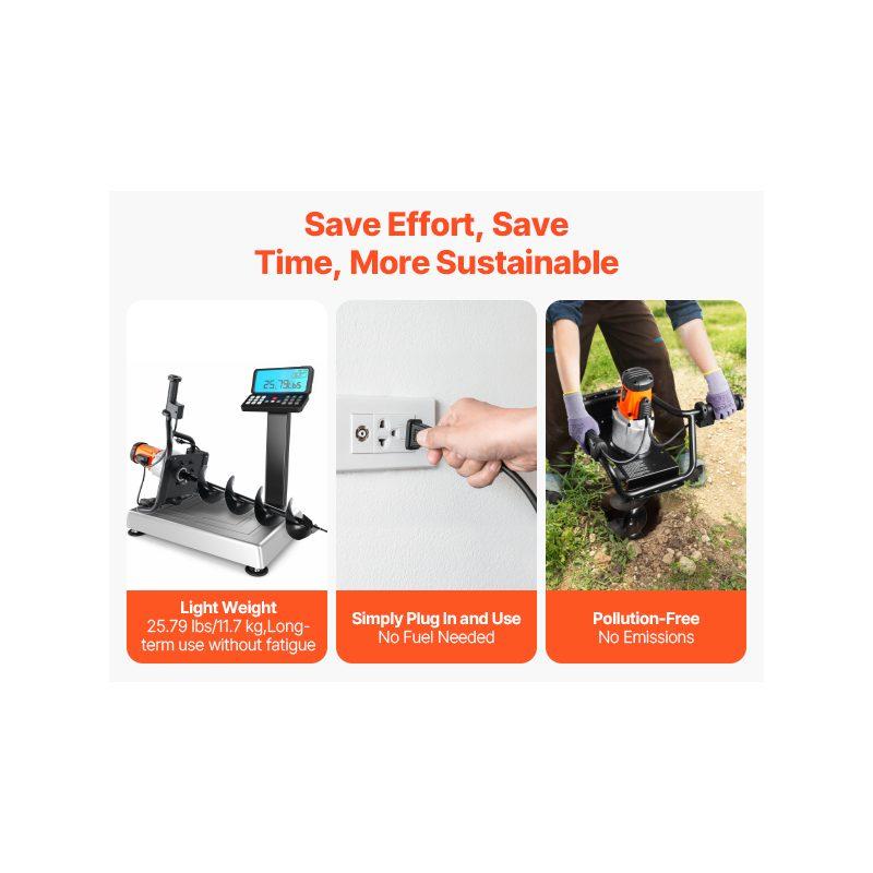 VEVOR Electric Post Hole Digger, 5.71 in Auger Bit with 1500W Powerful Motor, 140 RPM Alloy Steel Earth Auger Drill Bit with 10.24 in Extension Rod, for Post Hole Digging, Drilling Tree Planting