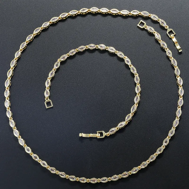 QUEENDO bezel style copper inlaid zircon marquise pendant bracelet necklace personalized ins tennis chain