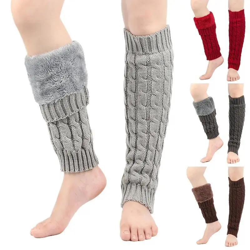 Women Knee High Ribbed Knit Leg Warmers, Funky Solid Color Non-Slip Warm Leg Accessories for Cold Weather
