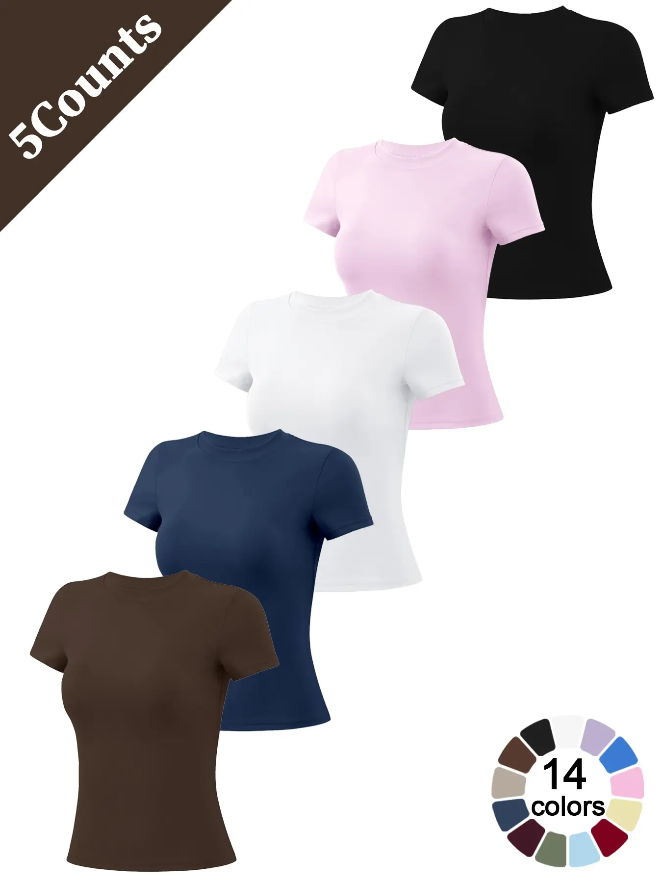 Women's Short-Sleeve Sports T-Shirt, Soft Comfortable Breathable Solid Color Crew Neck Gym Top, Activewear t shirts, Stretchy Slim-Fit Training Wear for Yoga, Pilates, Running & Gym, Athletic fitness clothes