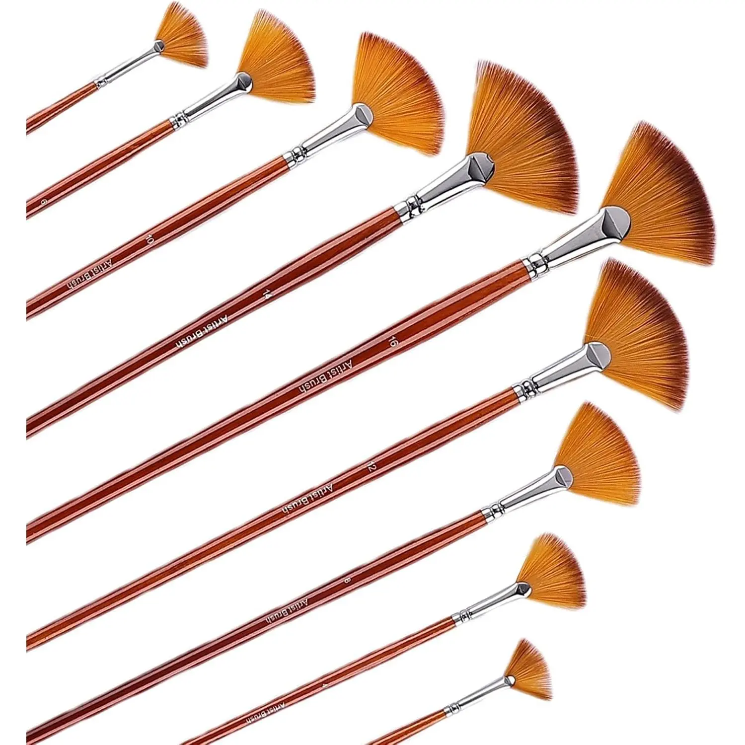Fan  Brush Set, 9 count Nylon Fan Brushes for , Oil & Watercolor | Long handle nylon fan brushes for , watercolor painting, texture effects, rock painting, crafts and DIY projects