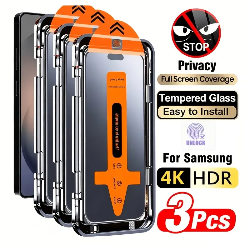 3-Pack Samsung S21-S26 Ultra Privacy Screen Protector, 4K Clear Anti-Glare Film, Dust-Free Installation, Full Coverage, Shockproof