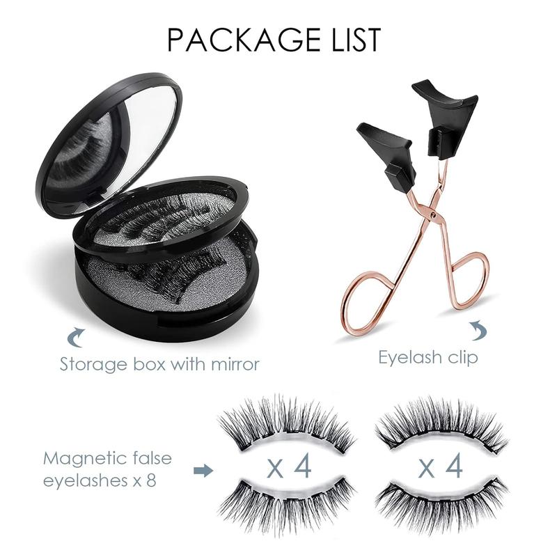 Black Magnetic Eyelashes Kit - Natural Reusable Waterproof Fake Lashes with Applicator, No Glue & Eyeliner Needed, Comfortable All-Day Wear