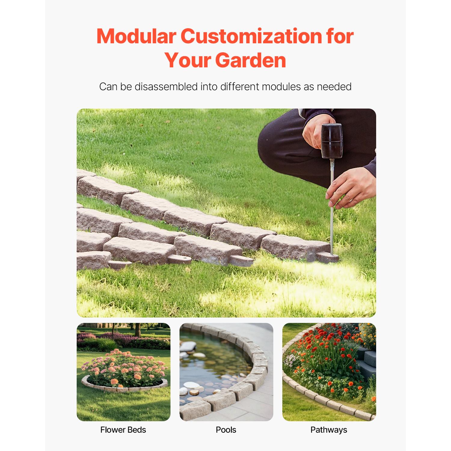 VEVOR Imitation Stone Landscape Lawn Edging Border Fade-Free No Digging Required Small/Medium/Large Beige/Sandstone Grey/Brown Heavy Duty Ballistic Nylon Tool Bag Luminous Resin Christmas Music Box Ornament Carpenter Belt with Suspenders removable zipper