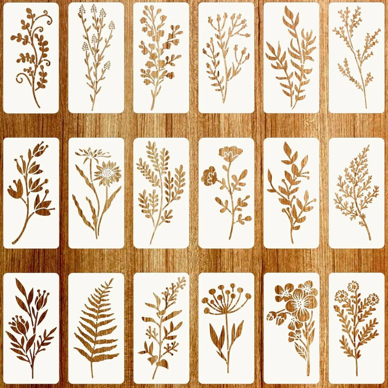 18 Pcs Reusable Flower Stencils for Painting,Stencils for Painting on Wood,Large Floral Stencil Templates with Leaf Vine Designs for DIY Crafts,Home Decor,Furniture Art
