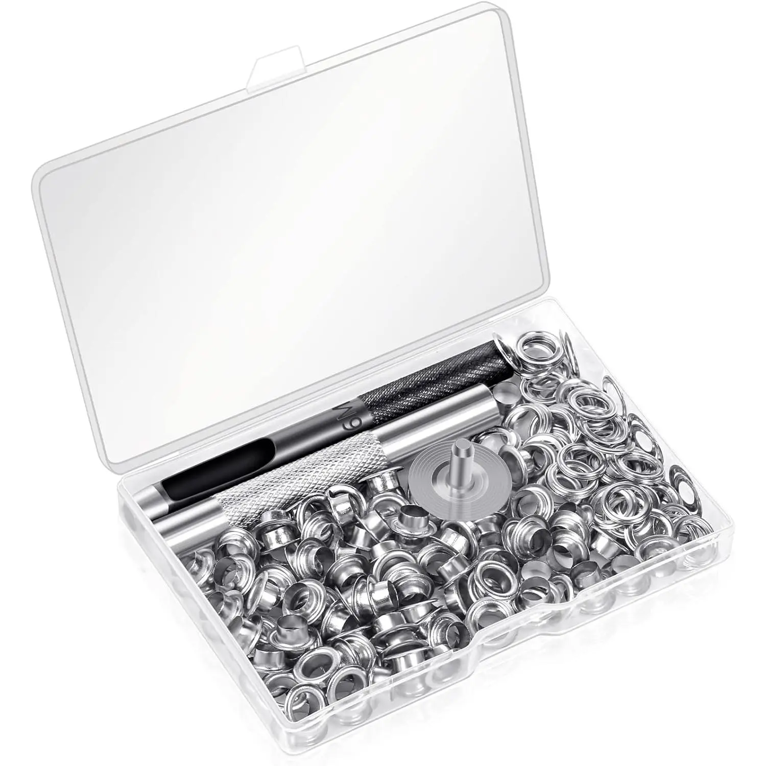 120 Sets Grommet Tool Kit 1/4 Inch,  1/4 Grommet Eyelets Kit with Setting Tools and Storage Box for Fabric, Tarps, Curtains