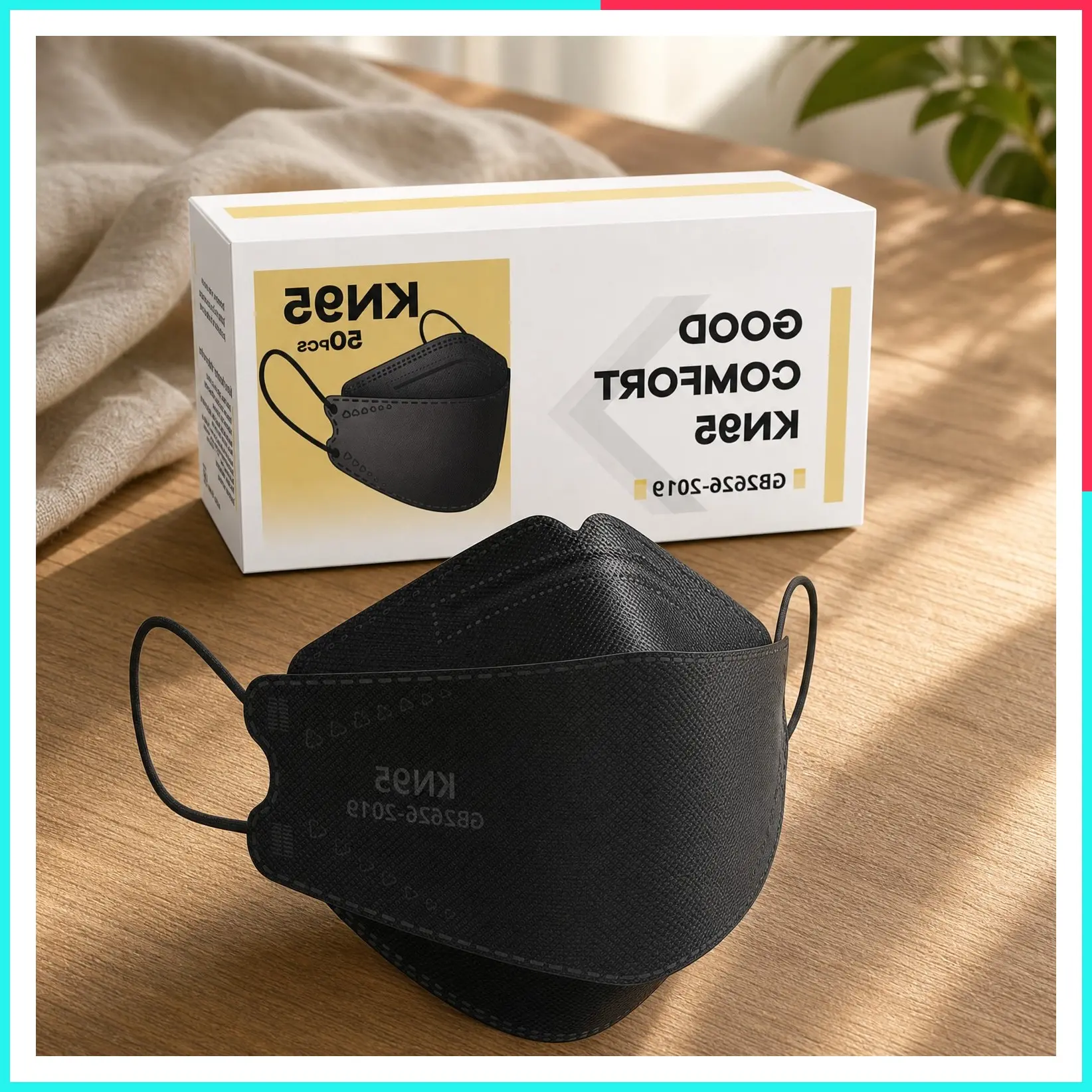 KN95 Face Masks 50 Pack, Breathable Comfortable Disposable Mask, Black