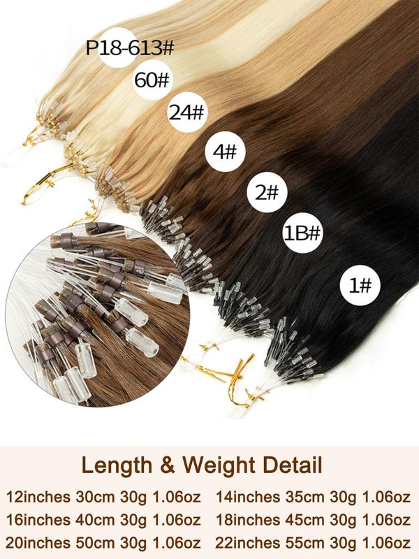 Micro Link Human Hair | Nano Bead Hair Professional Fish Line Hair Extensions, 50pcs Per Pack, 12-22 Inches, 30g Weightless, Multi-Layered Dynamic Effect