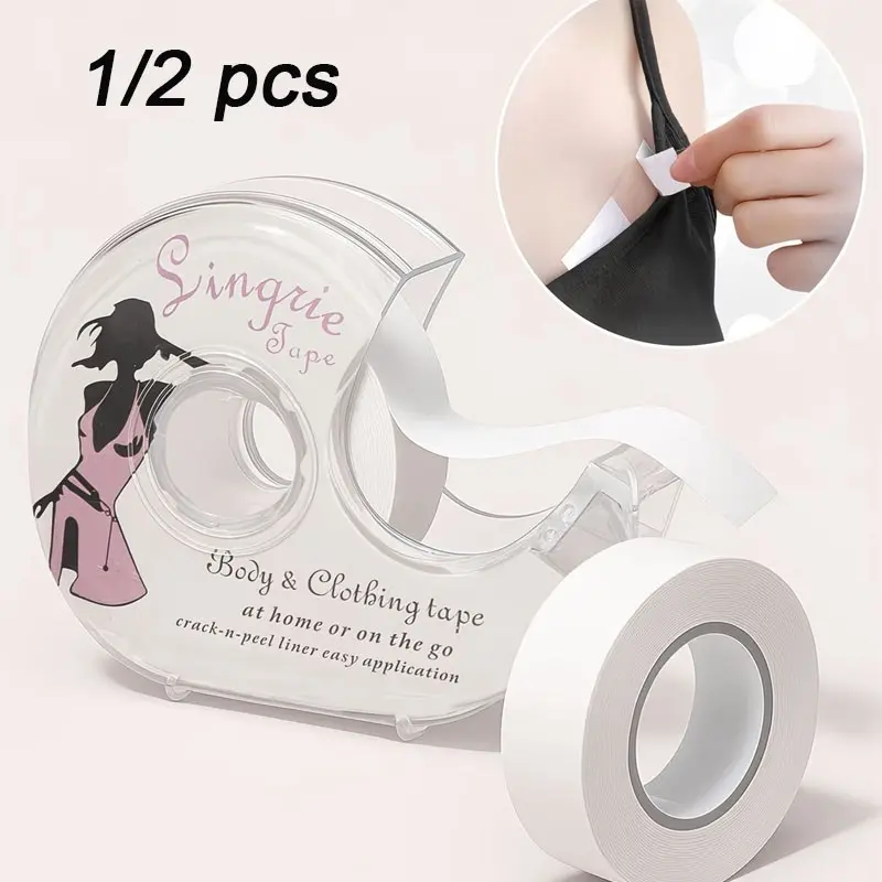Double-Sided Tape for Clothing, Transparent Self-Adhesive Bra Strap Holder, Headscarf Tape, Collar Fixer, Ideal for Home & Outdoors Use, Clear Double Sided Tape