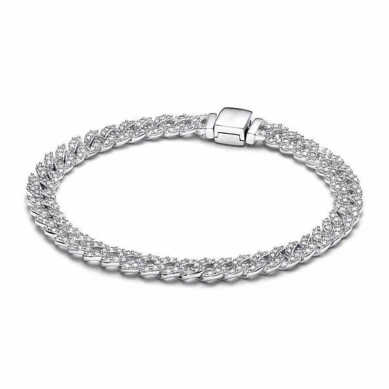 S925 Sterling Silver Bracelet for Women, PAPAI Cuban Link Chain Design, Charm Compatible Fashion Jewelry for Everyday Wear, Chain Pattern, Statement Piece