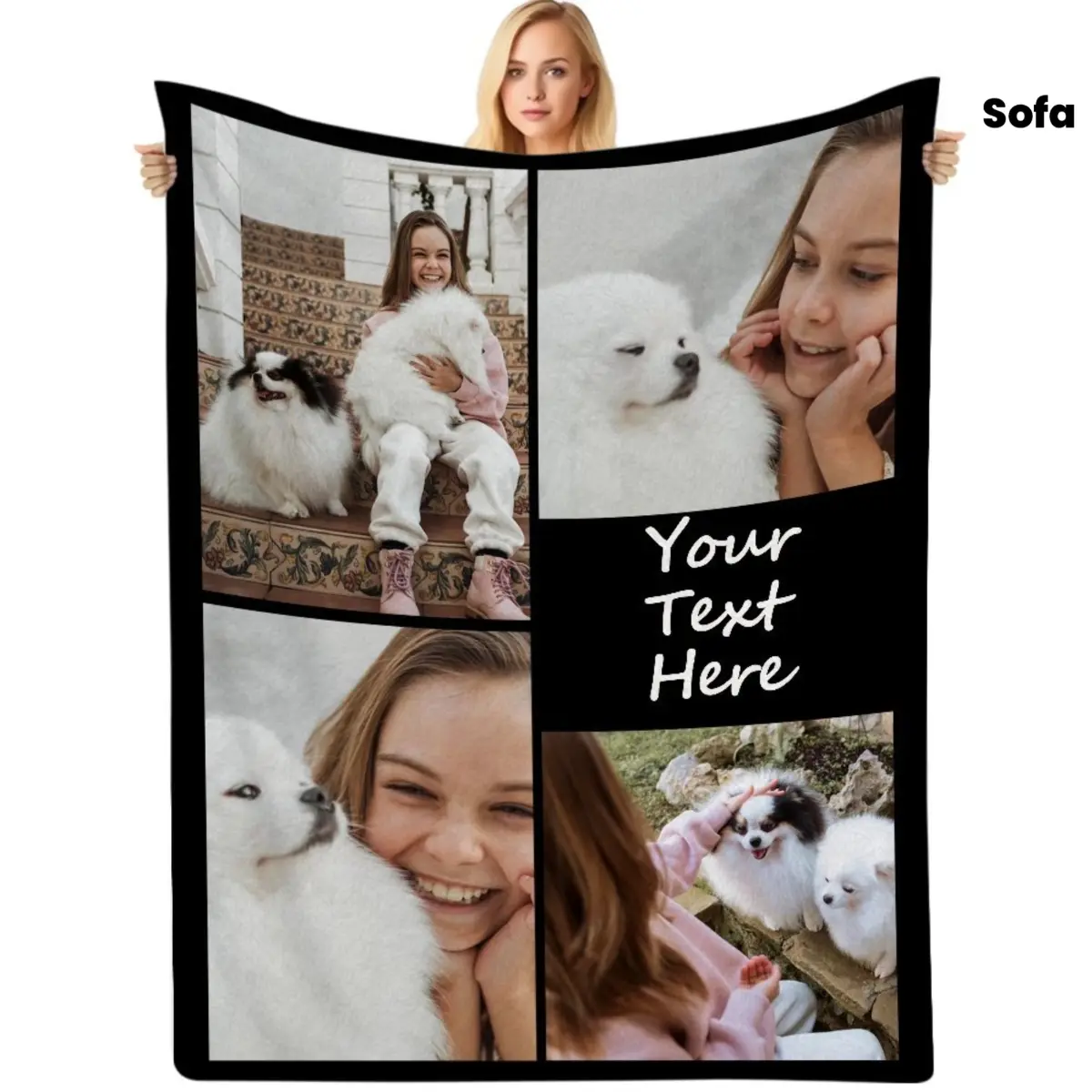 Customizable 4-Photo Geometric Crochet Knit Flannel Blanket - Soft, Wrinkle-Free, Personalized with Photos, Suitable for Beds/Sofas/Travel, Ideal Gift for Family & Friends