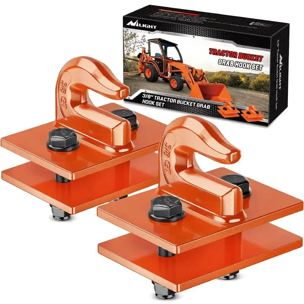 Nilight Steel Tractor Bucket Grab Hook, 3/8 in Orange (Pair)