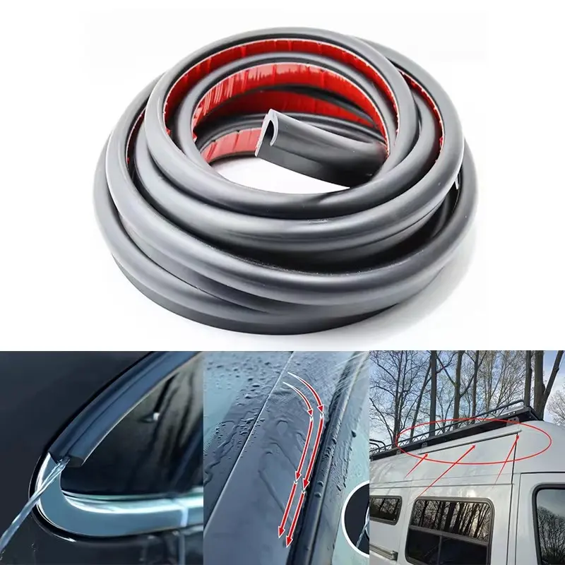 RV J-Shape Rain Gutter Rubber Drip Rail 4 meters RV Trim Molding, Weather Stripping with Self-Adhesive, Roof Rain Diverter Automotive Accessories, Car Accessory, Fit for Car, Truck, Boat and Home Application Car Water Guide Seal Strip