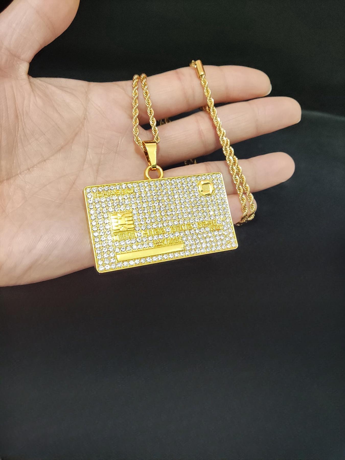 Fashion Creative Bankcard Shaped Pendant Necklace for Men & Women, Stainless Steel Twist Chain Necklace for Party, Daily Clothing Decor, Trendy Exquisite Jewelry for Birthday Gift, Statement Necklace, Cuban Link Necklace