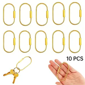 10Pcs Gold Brass Screw Lock Keychain ，Sturdy Oval Key Ring Holder For Labubu Pendant, Handbag Purse Charms, Car Keys, All Season Daily Accessory For Men & Women