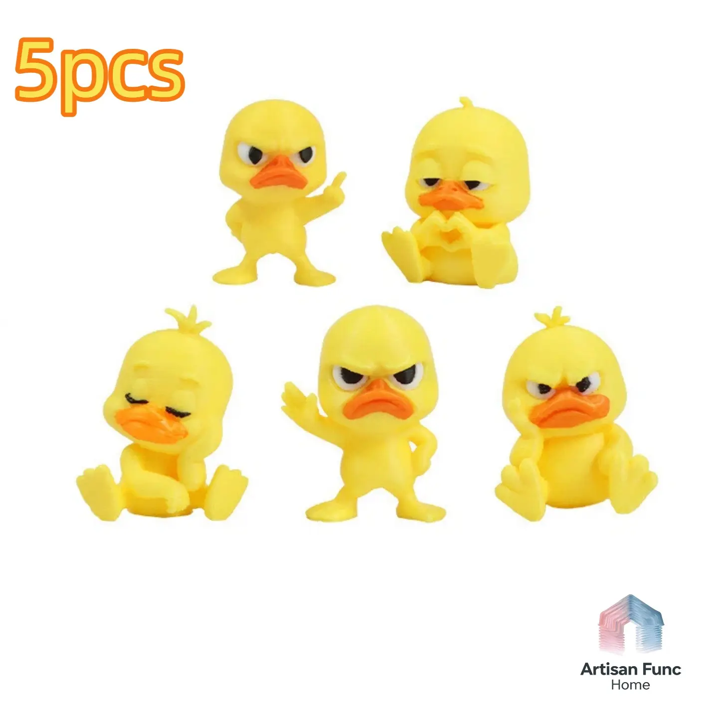 5pcs 3D Printed Angry Duck Ornaments, Unique Home Decor, Perfect Gift Idea, Durable and Stylish Design, Cute Animal Theme