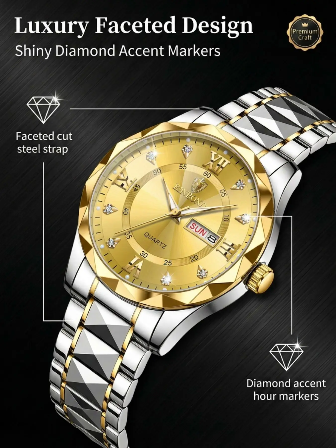 Men's Business Fashion Rhinestone Decor Analog Quartz Watch, Bling Watch, Fashion Watch with Luminous & Date Function for Party, Daily Decor, Trendy Watch for Birthday Gift with Box, Fashionable Party Watch #GLOBAL PICKS