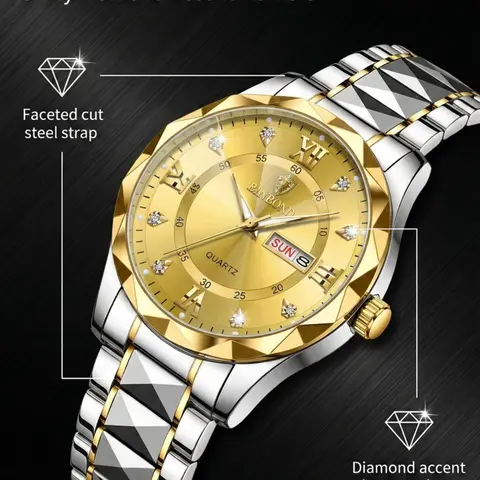 Men's Business Fashion Rhinestone Decor Analog Quartz Watch, Bling Watch, Fashion Watch with Luminous & Date Function for Party, Daily Decor, Trendy Watch for Birthday Gift with Box, Fashionable Party Watch #GLOBAL PICKS