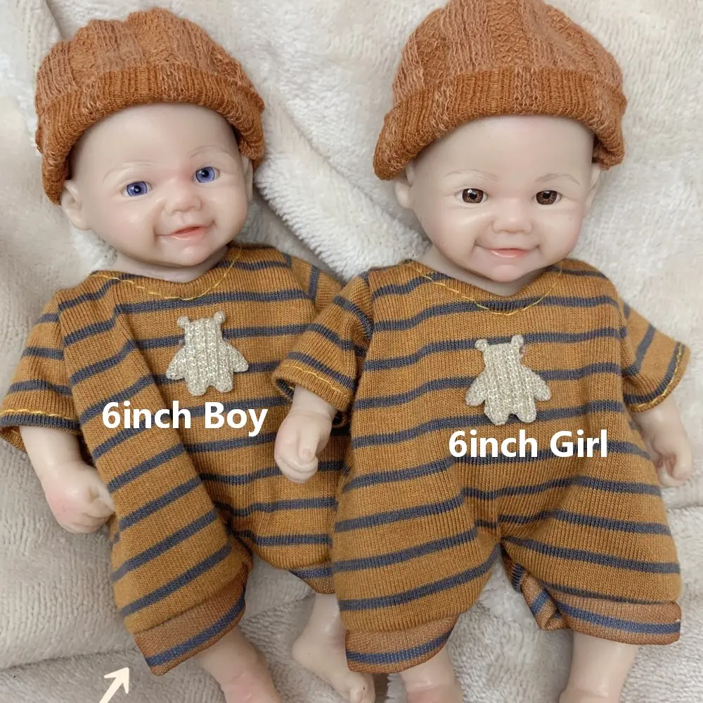 1PC 6 Inch Silicone Boy/girl Doll, Palm Size Portable, Washable, Handmade, Perfect Collectible Gift, Full Body Design, Cute Soft Dolls