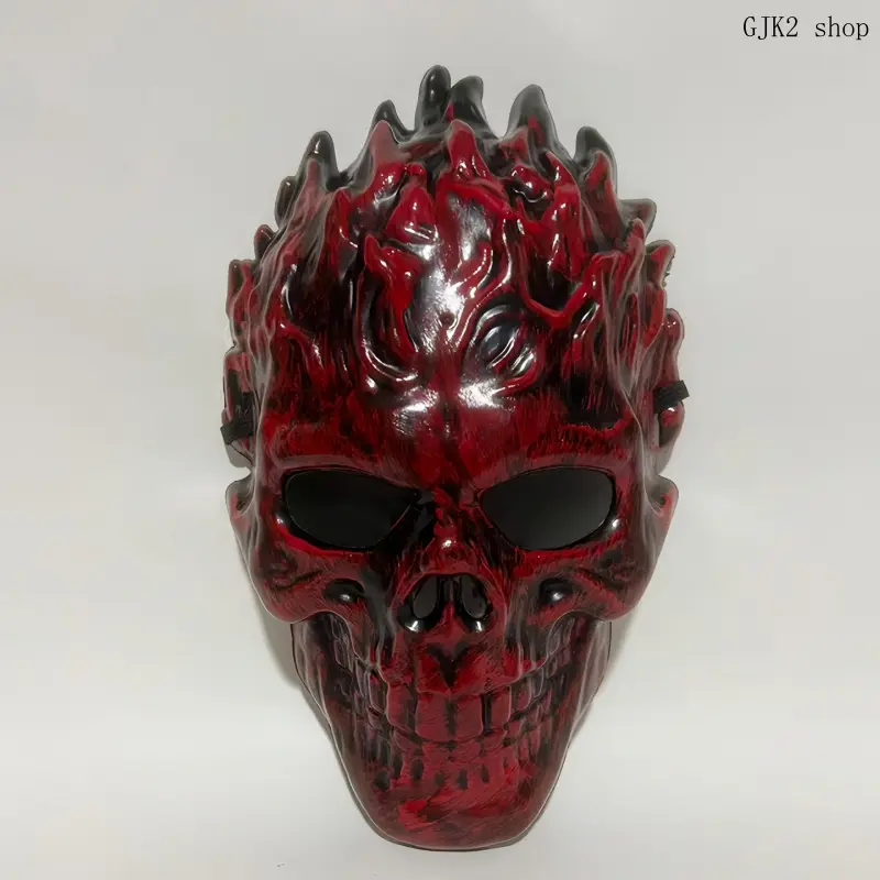 Flame Shape Skull Full Face Mask with Adjustable Strap - Horror Halloween Costume Accessory, Costume Wear