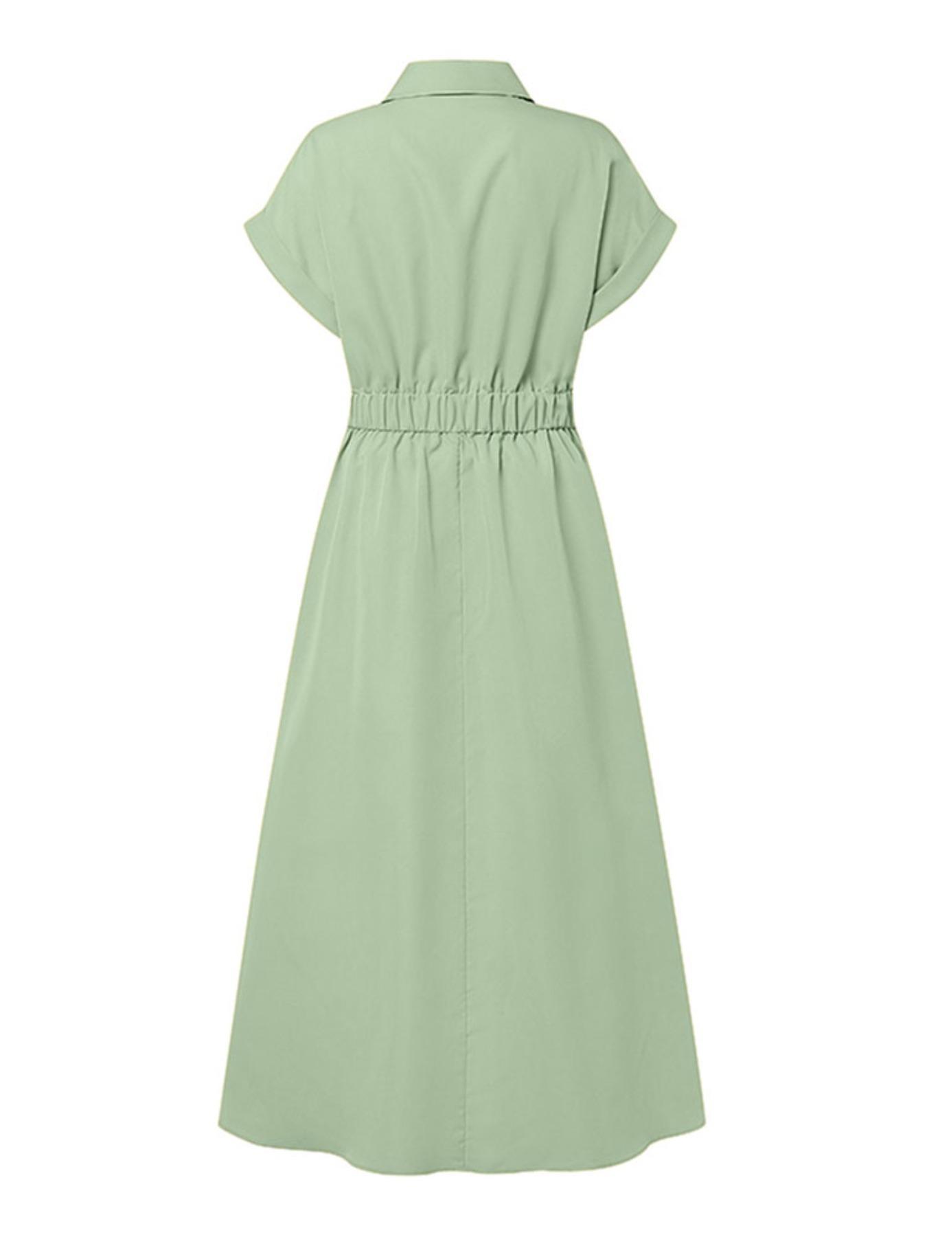 Women's Solid Color Woven Collared Shirt Dress, Basic Casual Short Sleeve Dress for Summer, Ladies Clothes for Daily Wear, Womenswear Fit, Piece