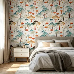 Abstract Colorful Tree Peel and Stick Wallpaper, Boho Forest Wall Mural for Bathroom Bedroom Living Room, Home Decor Gift