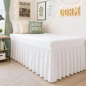 Cottington Lane Twin XL Dorm Bed Skirt 36 Inch Drop, Extended Ruffled College Dorm Bed Skirt, Wrap Around Dust Ruffle, Brushed Microfiber Long Bed Skirt for Twin XL Dorm Beds, White