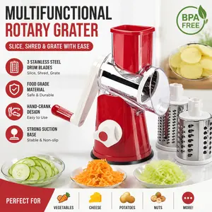 Rotating vegetable slicer with handle, three in one pattern vegetable slicer, kitchen tool vegetable slicer, fruit and vegetable slicer, and amazing tool for shredding, Grater